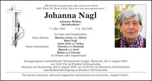 Traueranzeige Johanna Nagl