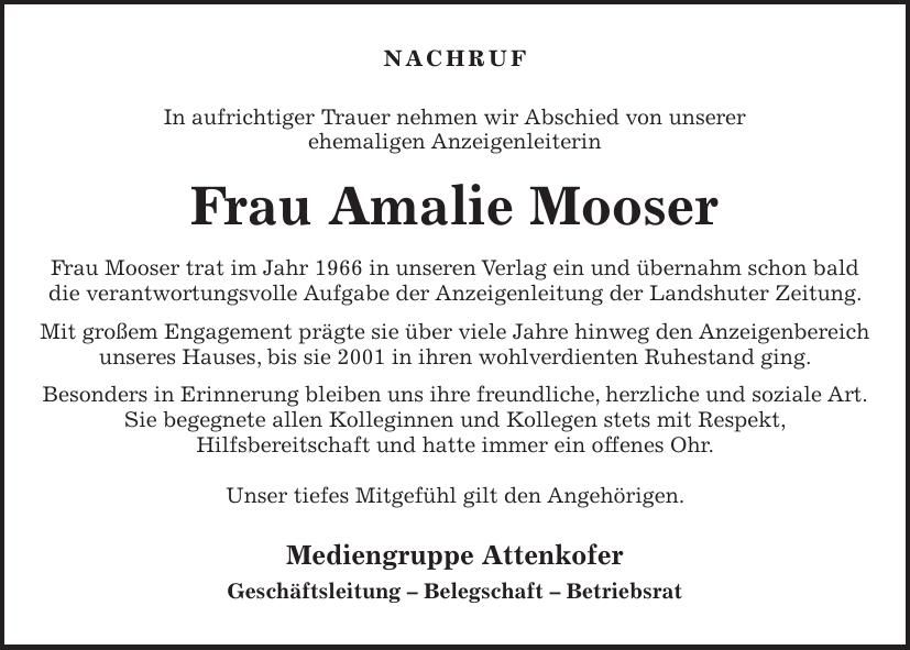 Traueranzeige Amalie Moser