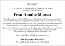 Traueranzeige Amalie Moser