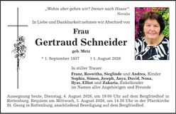 Traueranzeige Gertraid Schneider