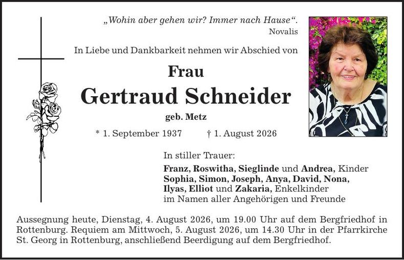 Traueranzeige Gertraid Schneider