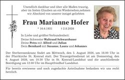 Traueranzeige Marianne Hofer