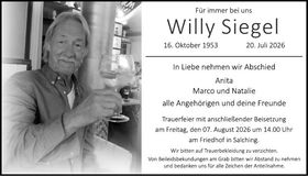 Traueranzeige Willy Siegel