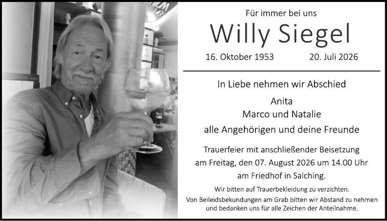 Traueranzeige Willy Siegel