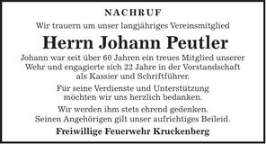 Traueranzeige Johann Peutler