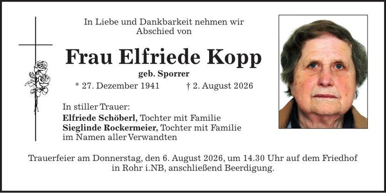 Traueranzeige Elfriede Kopp