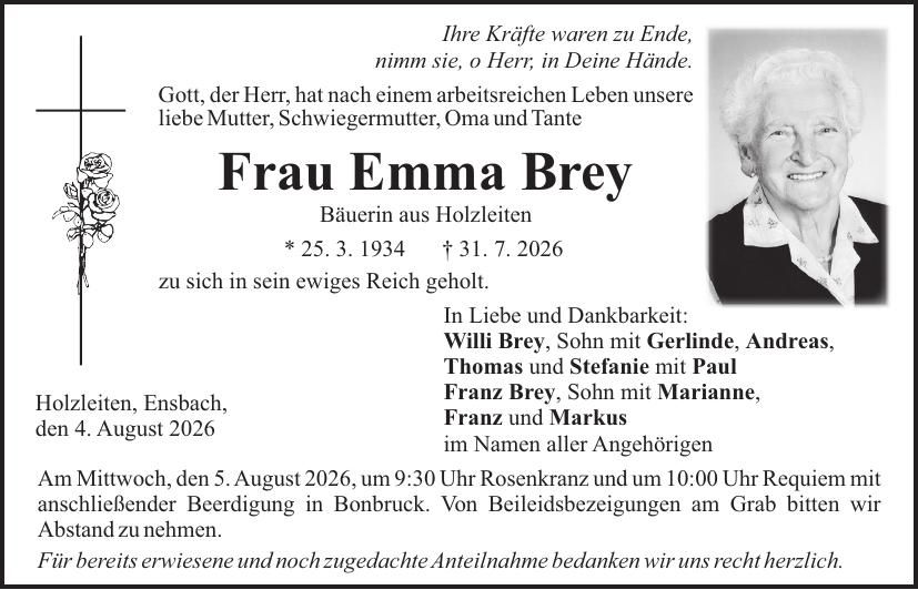 Traueranzeige Emma Brey