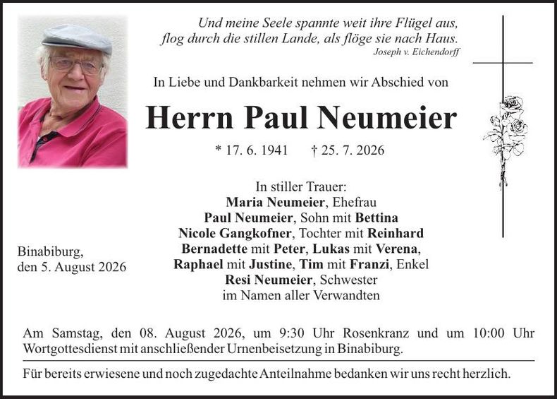Traueranzeige Paul Neumeier