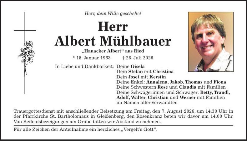 Traueranzeige Albert Mühlbauer