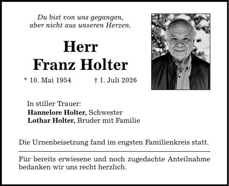 Traueranzeige Franz Holter