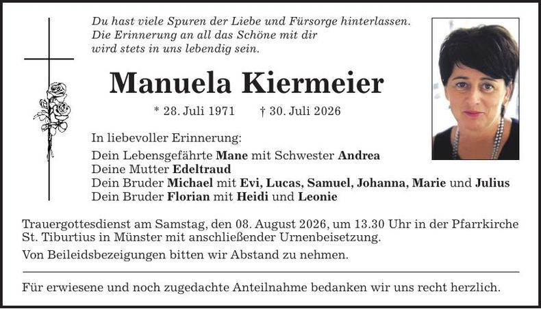Traueranzeige Manuela Kiermeier