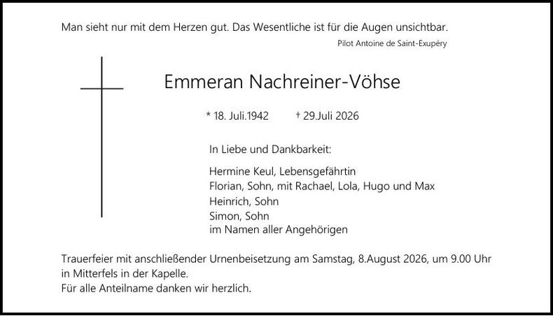 Traueranzeige Emmeran Nachreiner-Vöhse