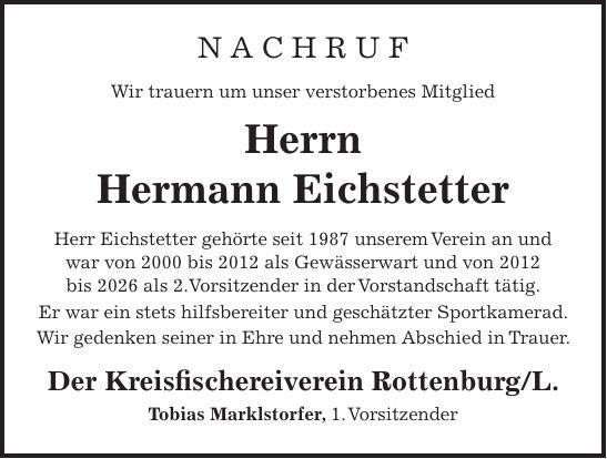Traueranzeige Hermann Eichstetter