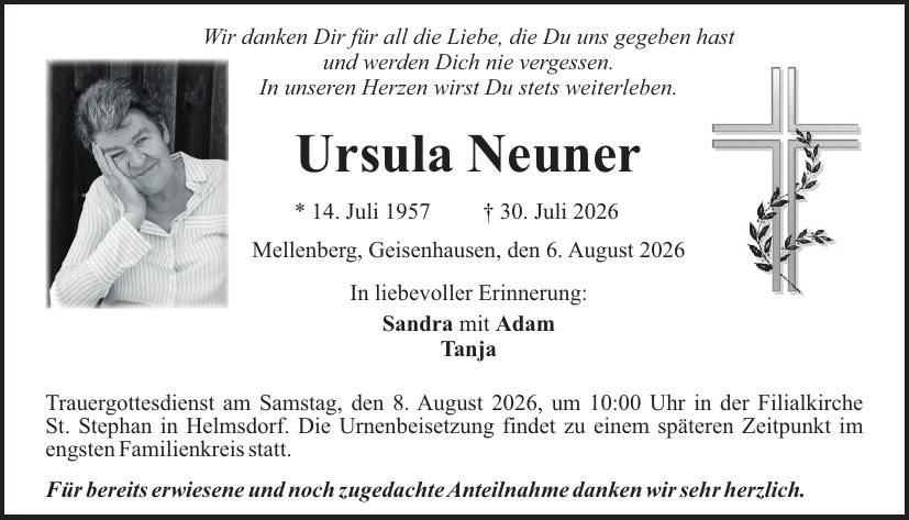 Traueranzeige Ursula Neuner