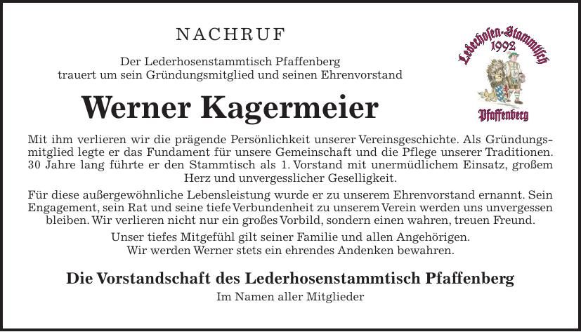 Traueranzeige Werner Kagermeier