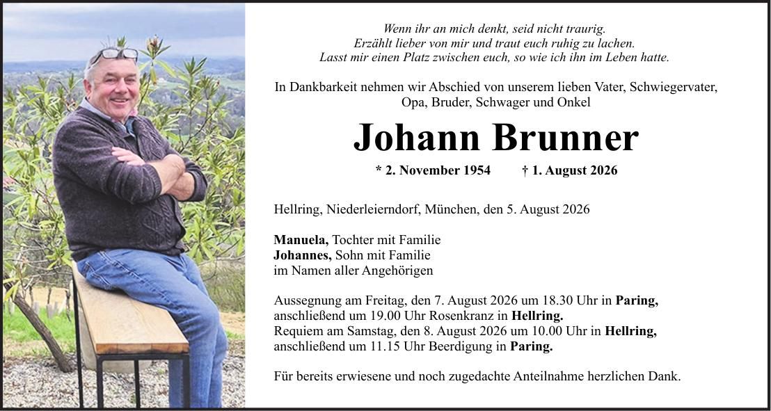 Traueranzeige Johann Brunner