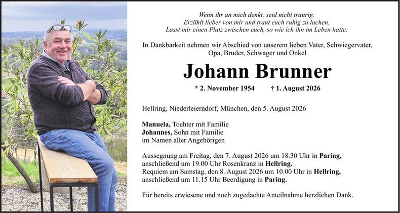 Traueranzeige Johann Brunner