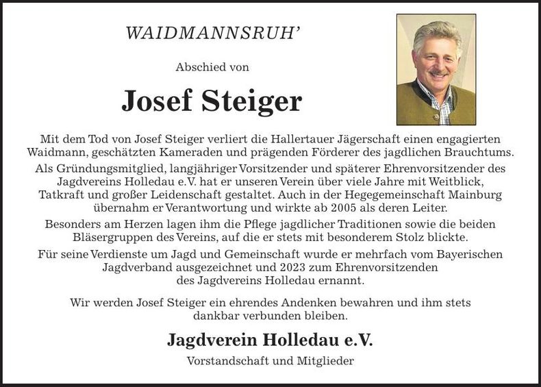 Traueranzeige Josef Steiger