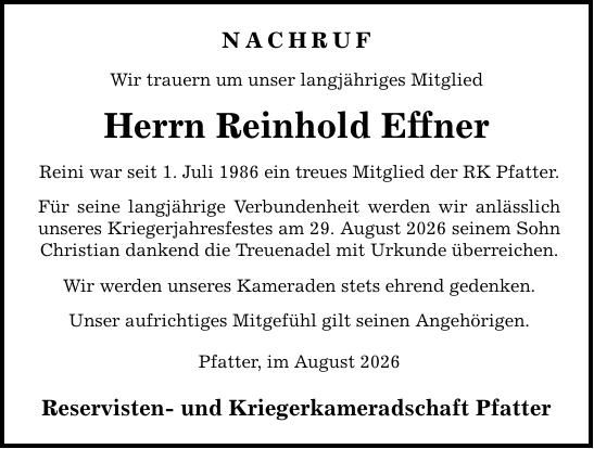 Traueranzeige Reinhold Effner