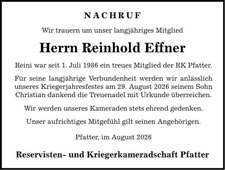 Traueranzeige Reinhold Effner