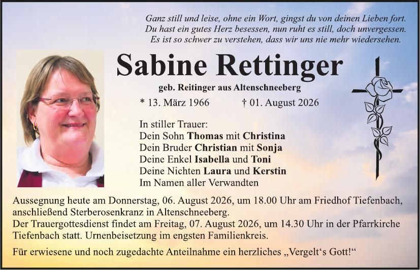 Traueranzeige Sabine Rettinger