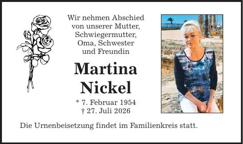Traueranzeige Martina Nickel