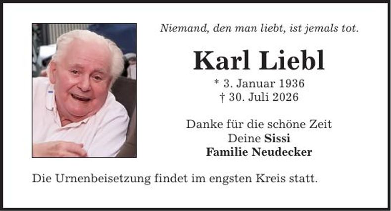 Traueranzeige Karl Liebl