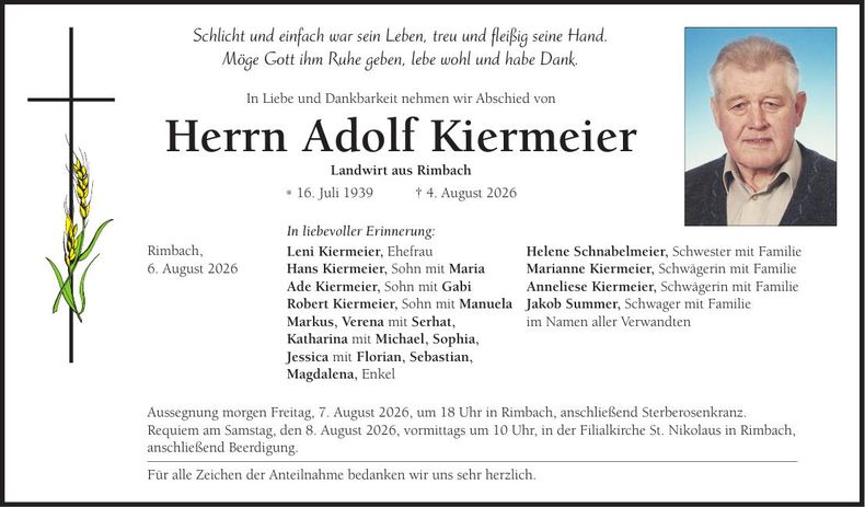 Traueranzeige Adolf Kiermeier