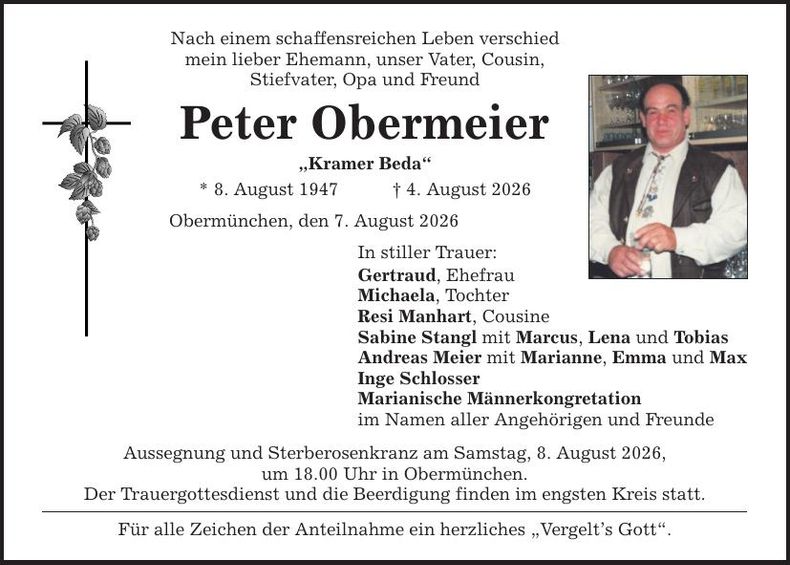 Traueranzeige Peter Obermeier