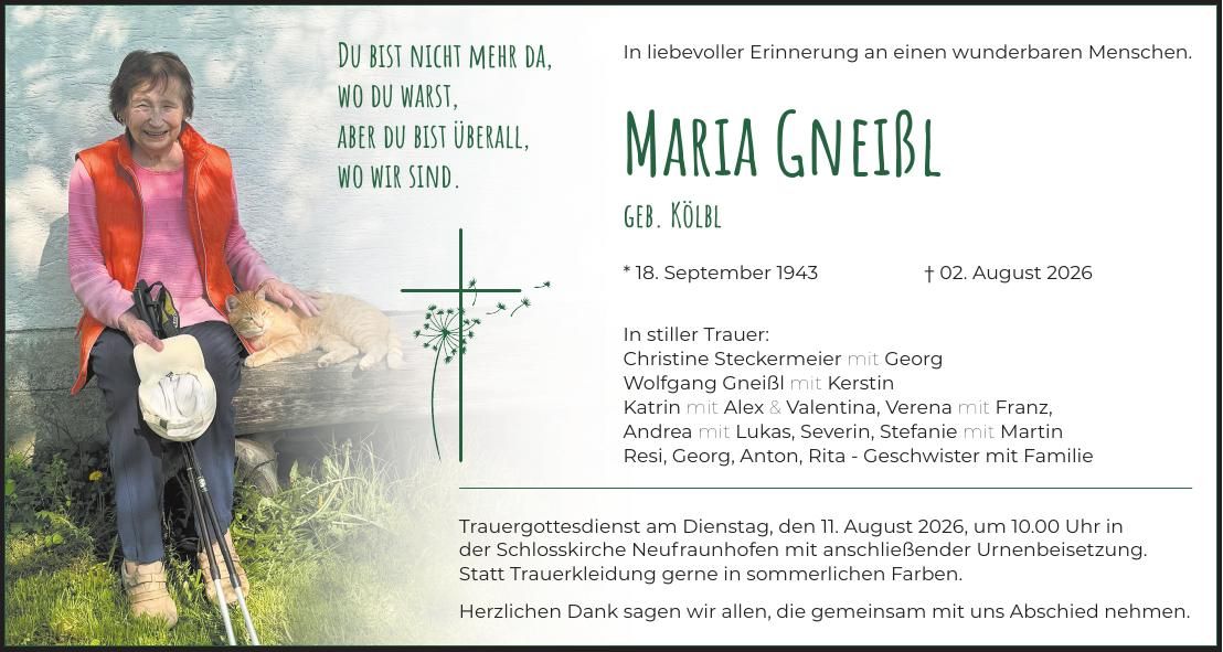 Traueranzeige Maria Gneißl