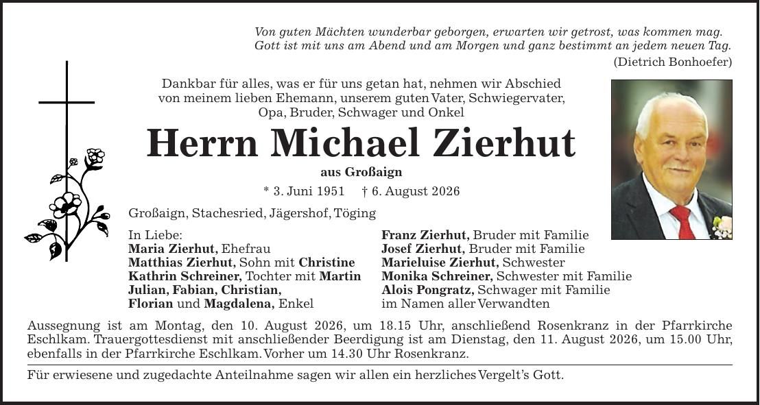 Traueranzeige Michael Zierhut