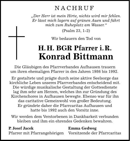 Traueranzeige Konrad Bittmann