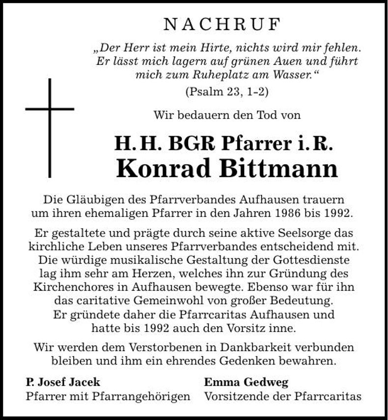 Traueranzeige Konrad  Bittmann