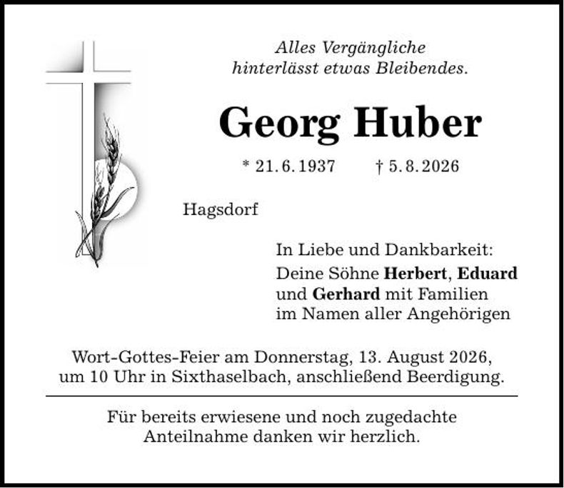 Traueranzeige Georg Huber