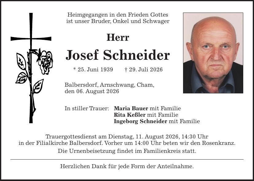 Traueranzeige Josef Schneider