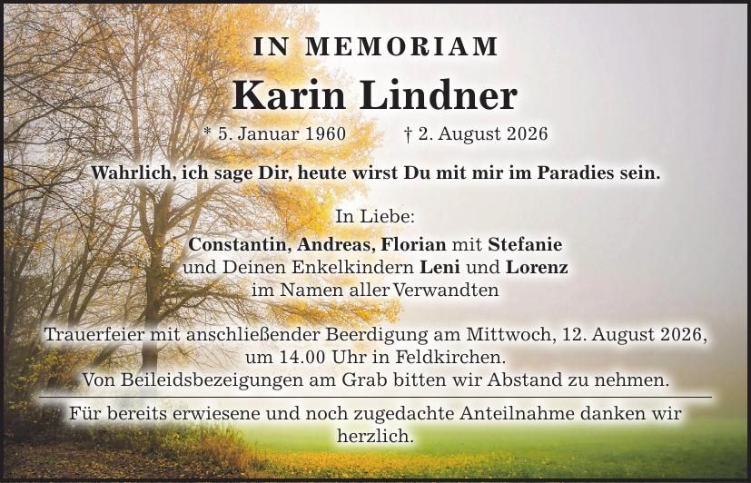 Traueranzeige Karin Lindner