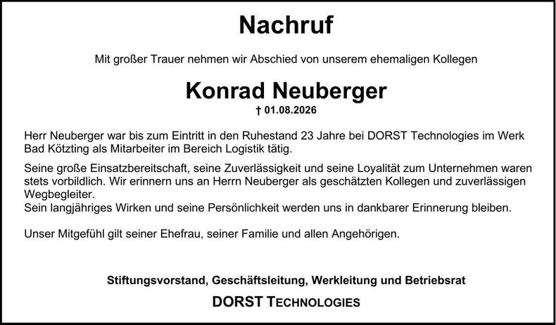 Traueranzeige Konrad Neuberger