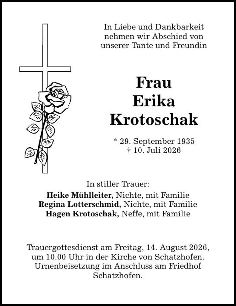 Traueranzeige Erika Krotoschak