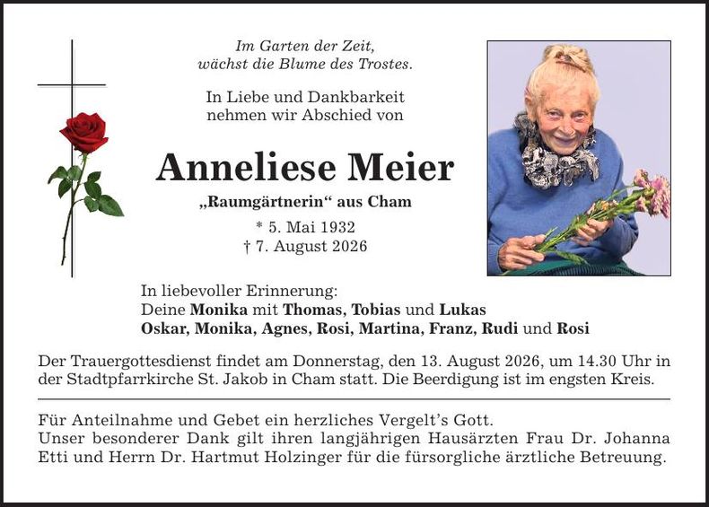 Traueranzeige Anneliese Meier 