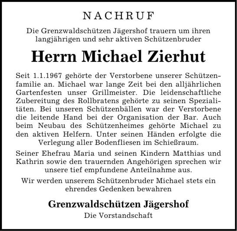 Traueranzeige Michael Zierhut