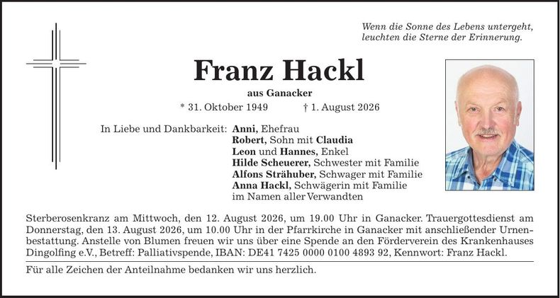 Traueranzeige Anna Hackl