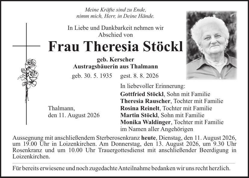 Traueranzeige Theresia Stöckl
