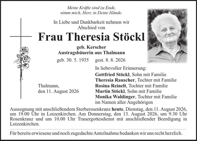 Traueranzeige Theresia Stöckl