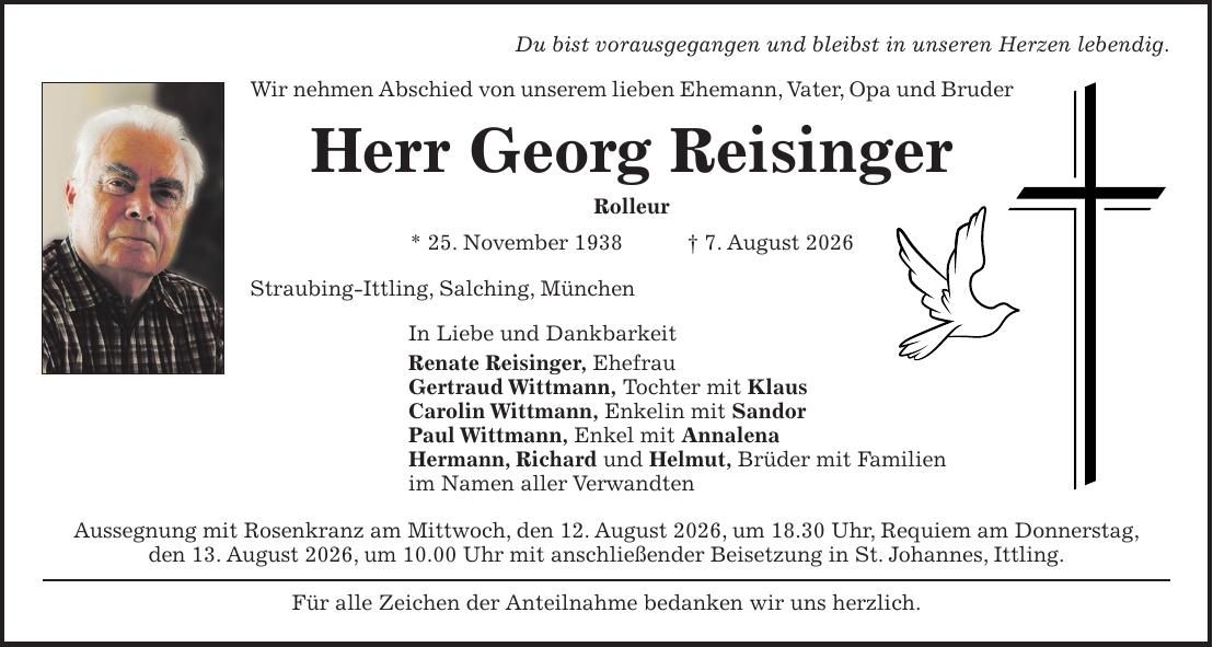 Traueranzeige Georg Reisinger