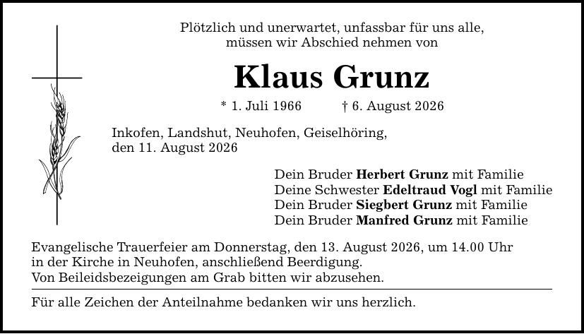 Traueranzeige Klaus Grunz