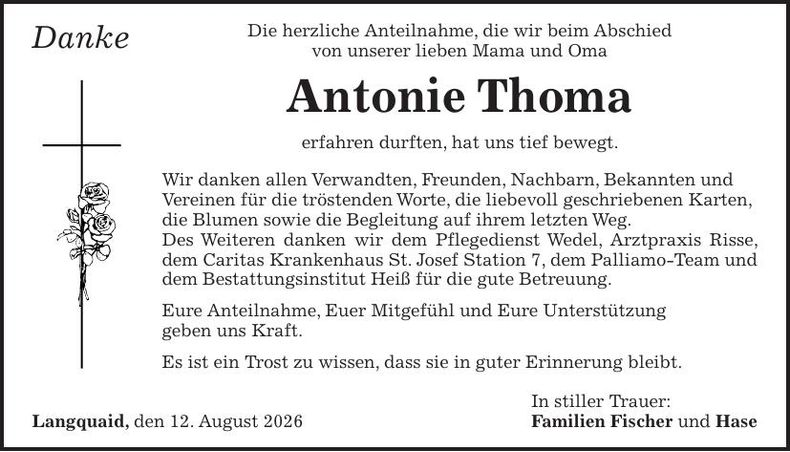 Traueranzeige Antonie Thoma