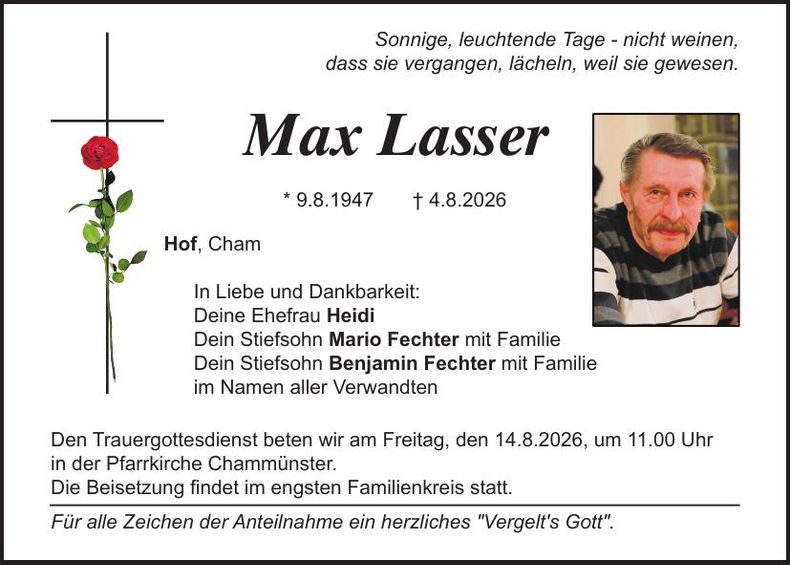 Traueranzeige Max Lasser