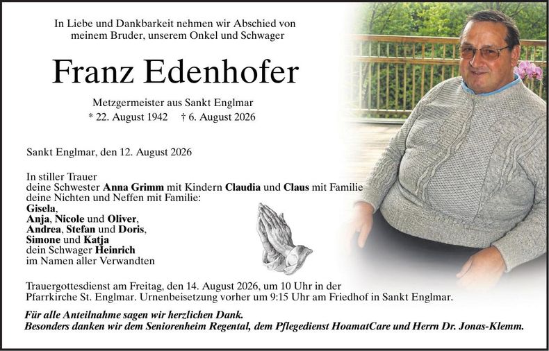 Traueranzeige Franz Edenhofer