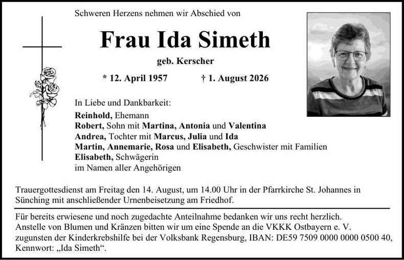 Traueranzeige Ida Simeth