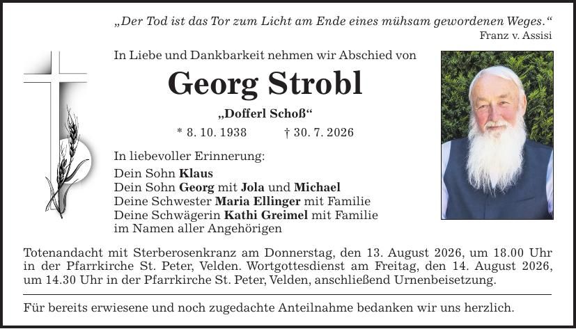 Traueranzeige Georg Strobl